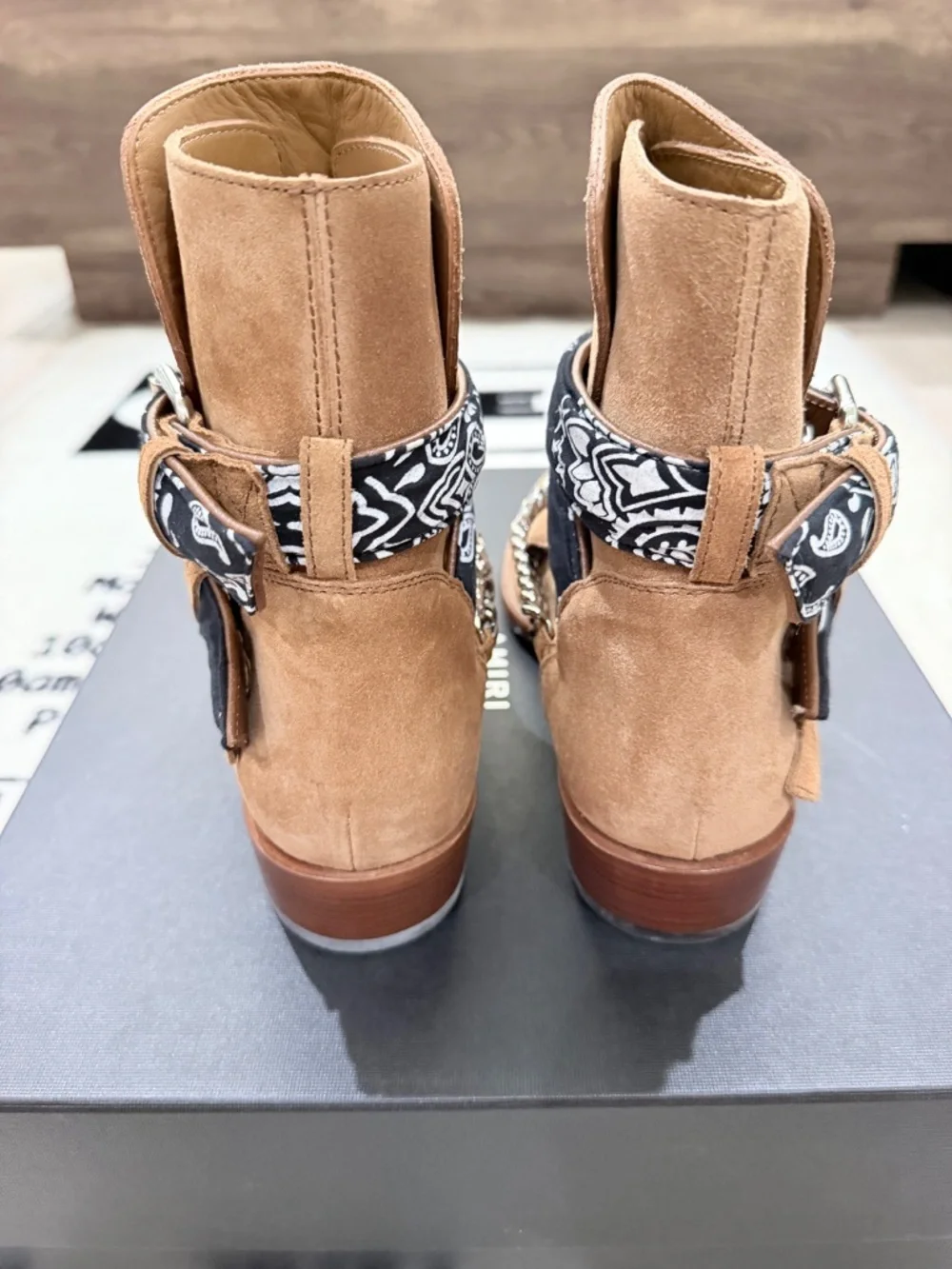 AMIRI Embellished Chain Bandana Buckle Strap Suede Jodhpur Boots - Tan